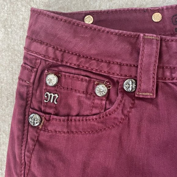Miss Me Pants Womens 25 Burgundy Red Crop Capri 26" Inseam Low Rise Skinny - Picture 4 of 14